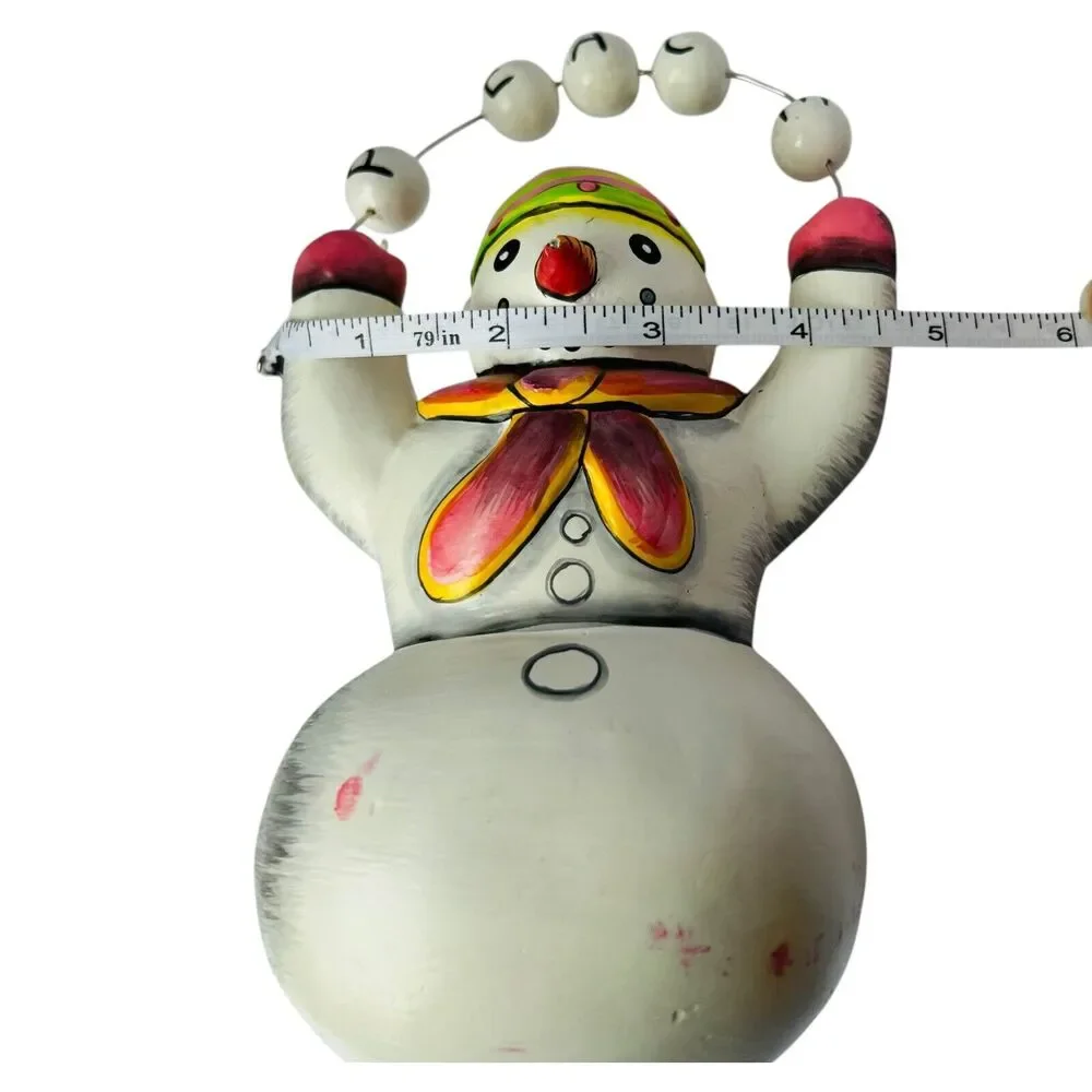 Contemporary Hand Painted Wooden Snowman Wired Peace Fair Trade Whimsical Figure